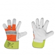 HI-VIS - Rind-Vollleder-Handschuh, natur, mit fluoriszierendem Handrücken und Stulpe 